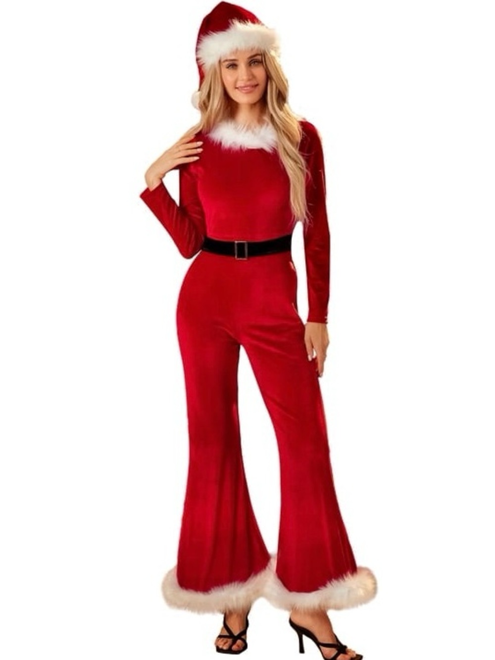 Holiday Jumpsuit with Faux Fur Trim and Hat